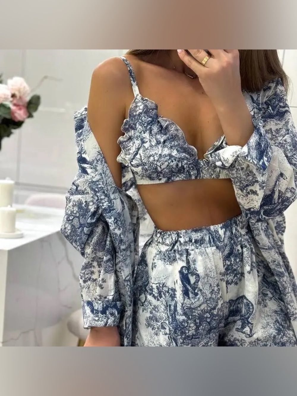COMMENSE Toile Three-Piece Set - Bralette, Shorts & Shirt